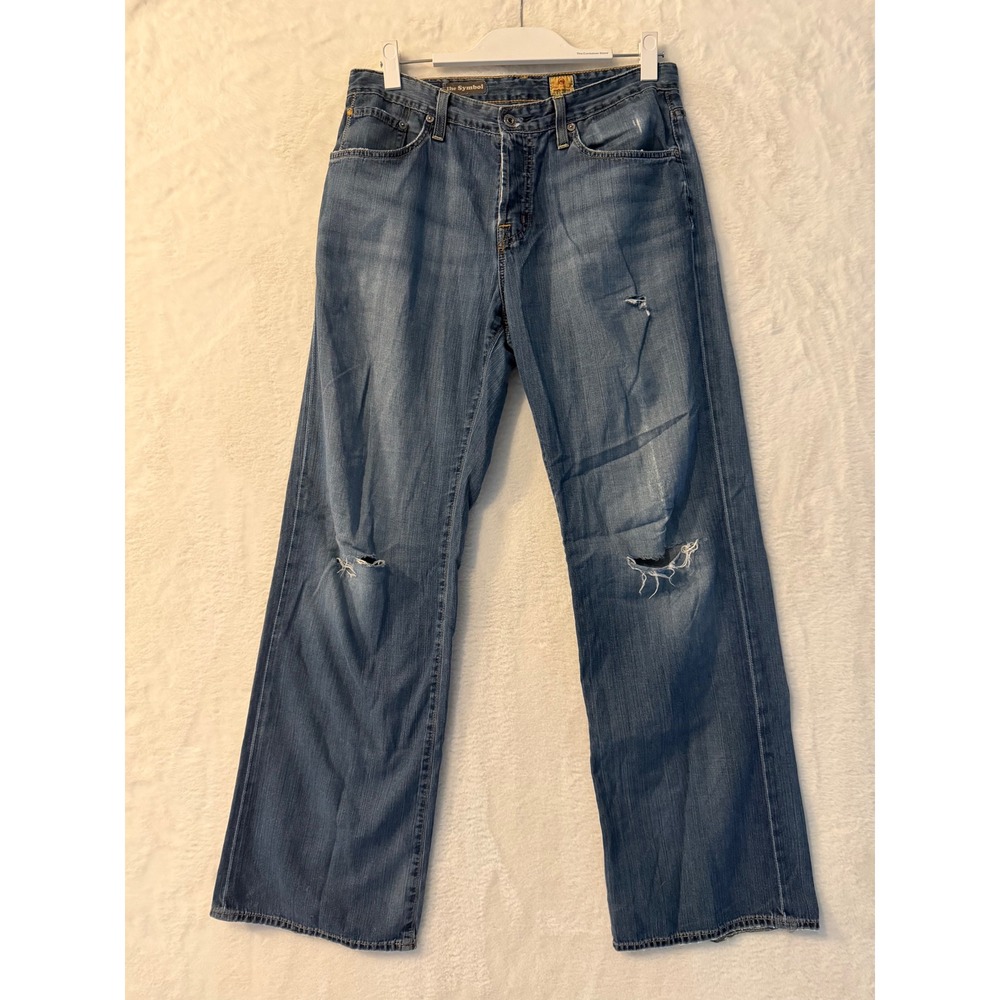 AG Adriano Goldschmied The Symbol Jeans Mens 32 Distressed Straight Leg Blue USA